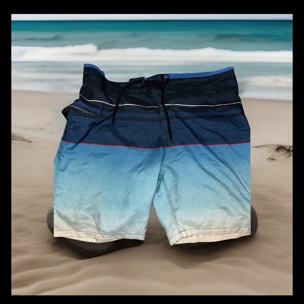 Burnside Blue and White Board Shorts Gradient Design 086